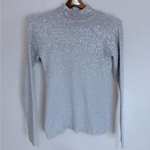 Once Again Sparkle Mock Neck Long-Sleeve Top - Light Gray size medium